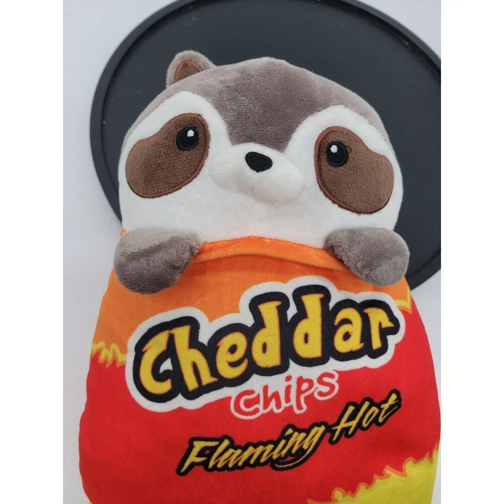 Cheddar Chips Flaming Hot Parody Pals Chip Bag Raccoon Plush Toy 10.5